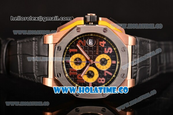 Audemars Piguet Royal Oak Offshore Chrono Miyota OS10 Quartz Rose Gold Case with Steel Bezel Arabic Numeral Markers and Black Dial - Click Image to Close